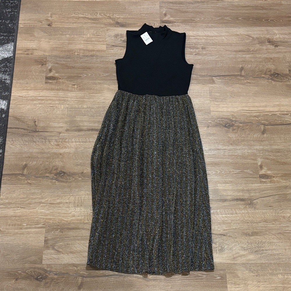 NWT- J. Crew Black and Gold Maxi Dress